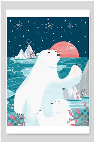 卡通动物北极熊手绘插画