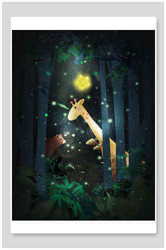 夜色麋鹿梦幻童话海报设计