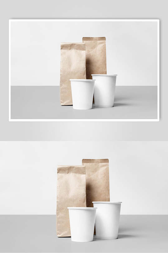 空白纸杯纸袋组合样机效果图