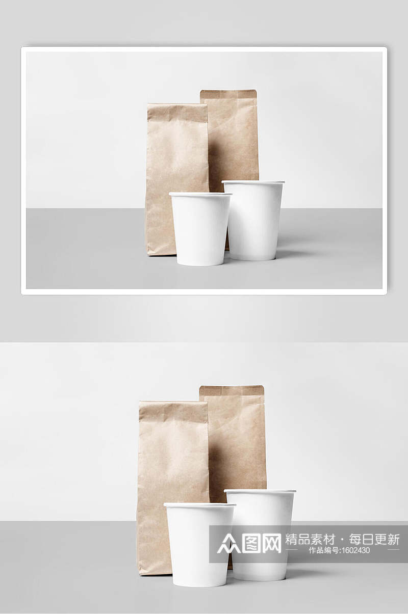 空白纸杯纸袋组合样机效果图素材