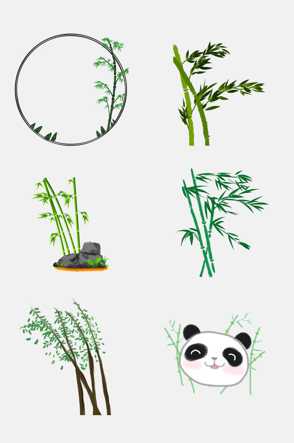 卡通熊猫竹子叶子元素素材素材