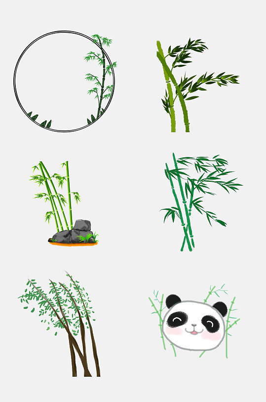 卡通熊猫竹子叶子元素素材