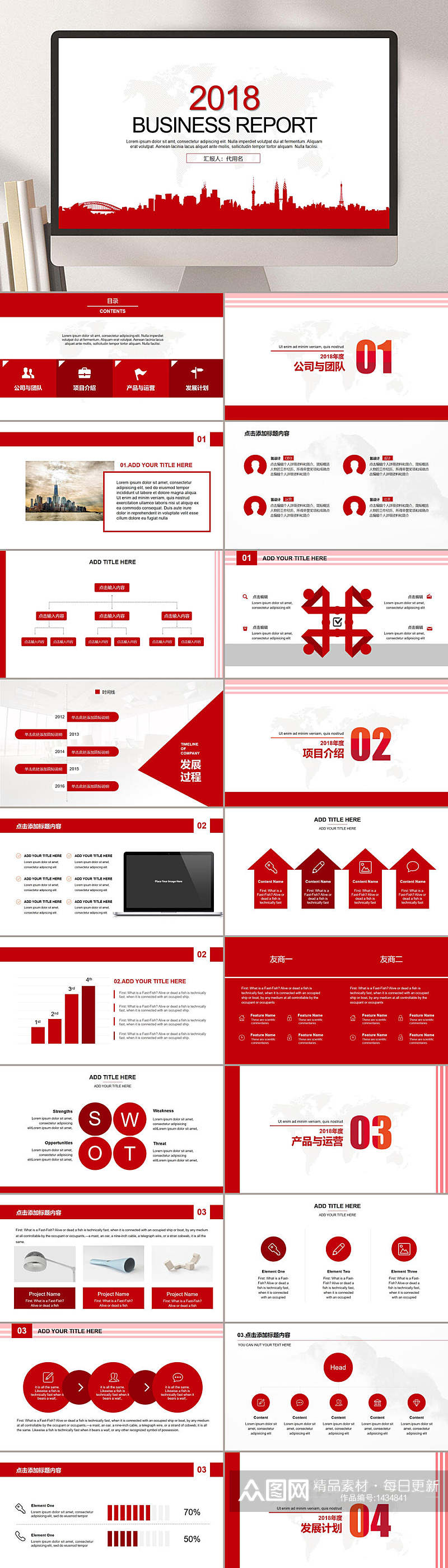 红色风格商务静态PPT素材