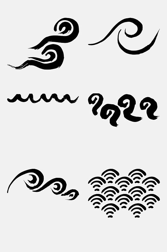 黑白色日式波浪元素素材