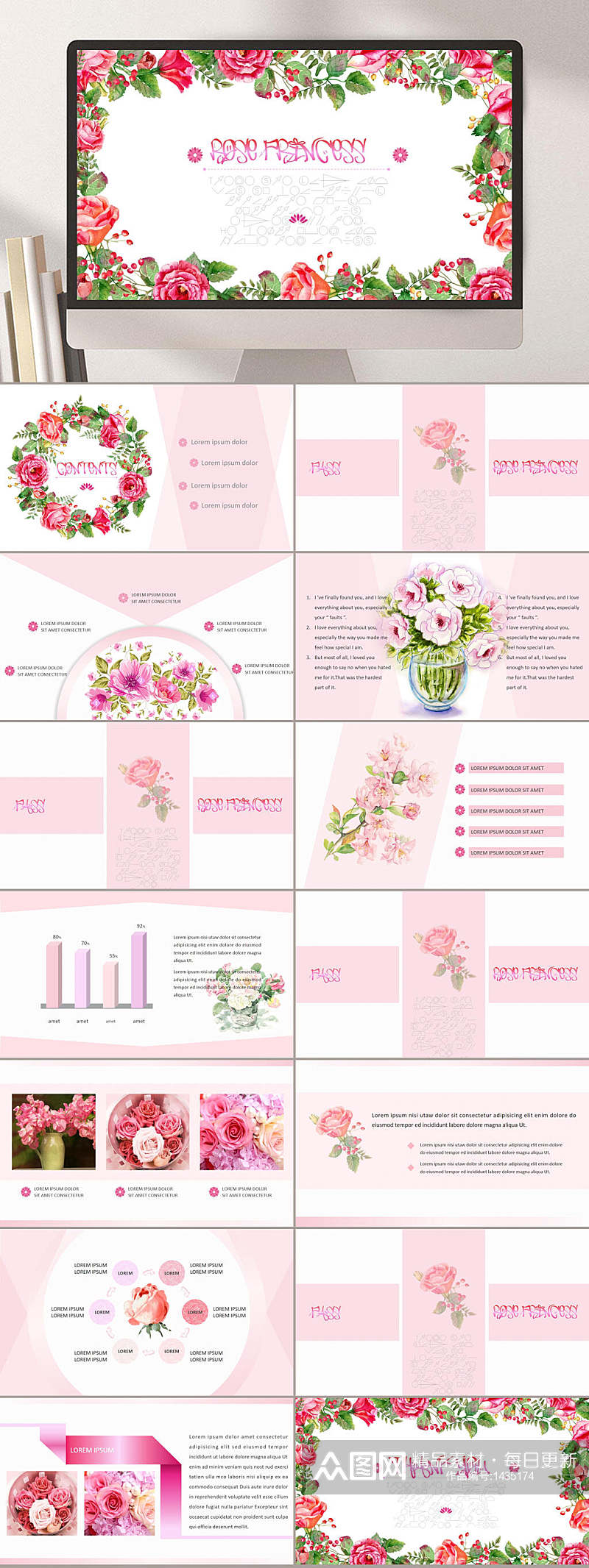 粉色花环各类风格模板PPT素材
