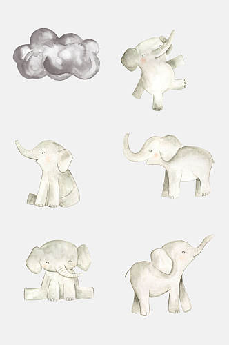 卡通动物手绘画大象元素素材