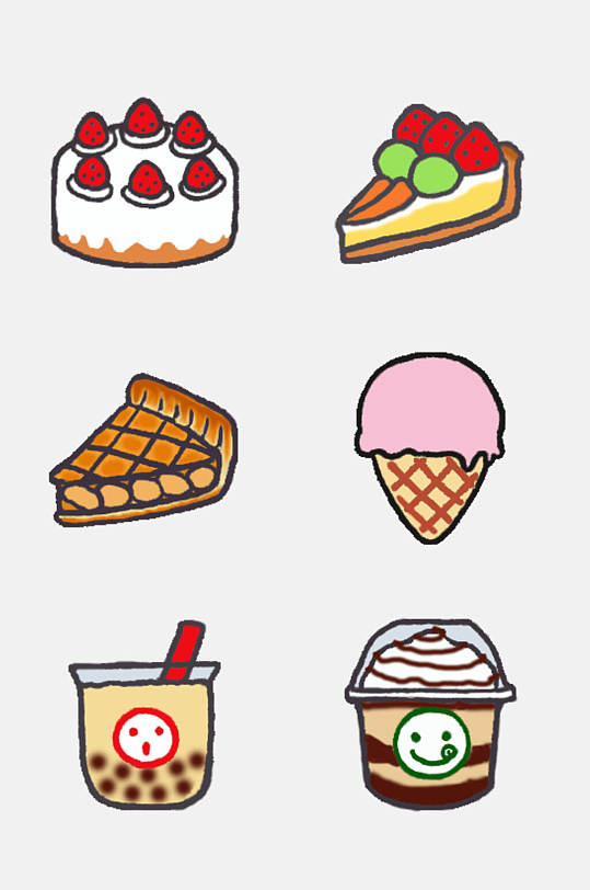 珍珠奶茶草莓蛋糕美食51png