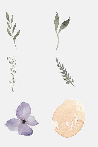 紫花水彩花卉元素素材