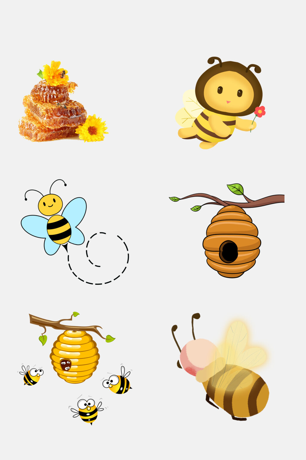 蜜蜂蜂巢穴蜂蜜卡通蜜蜂设计元素