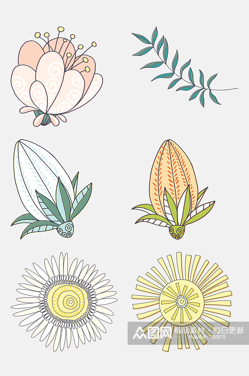 创意手绘花卉植物元素素材素材