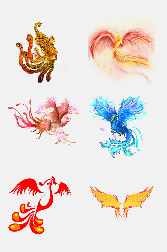 火焰多彩羽毛翱翔凤凰设计元素