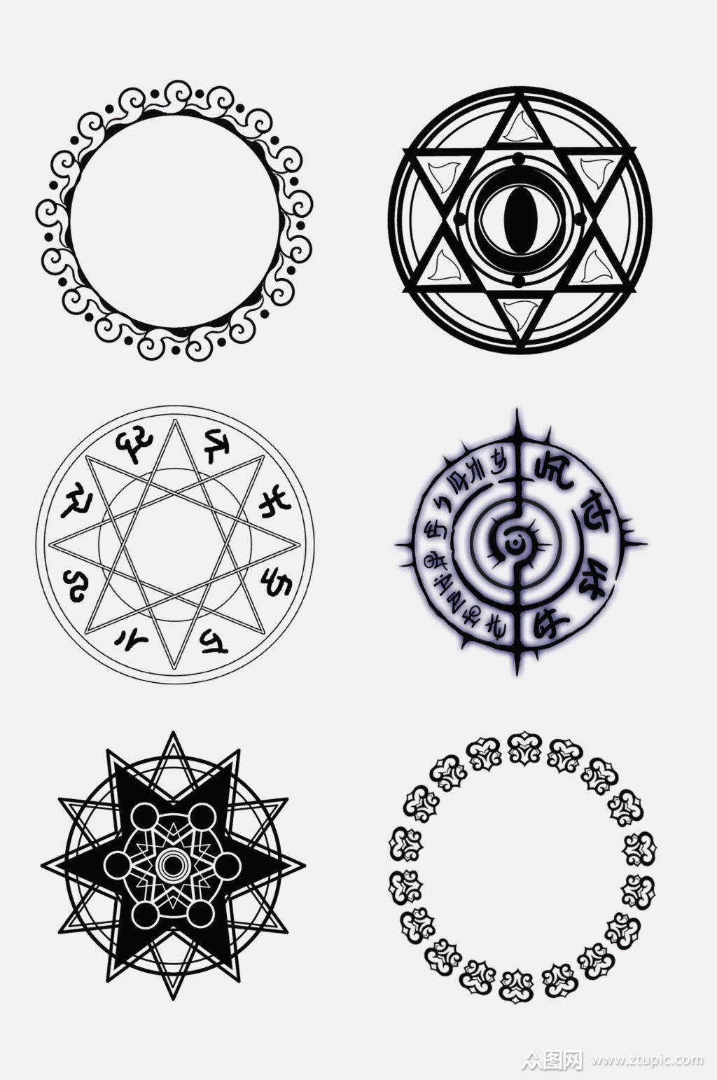 魔法阵免扣符阵咒语莲花封印设计元素素材