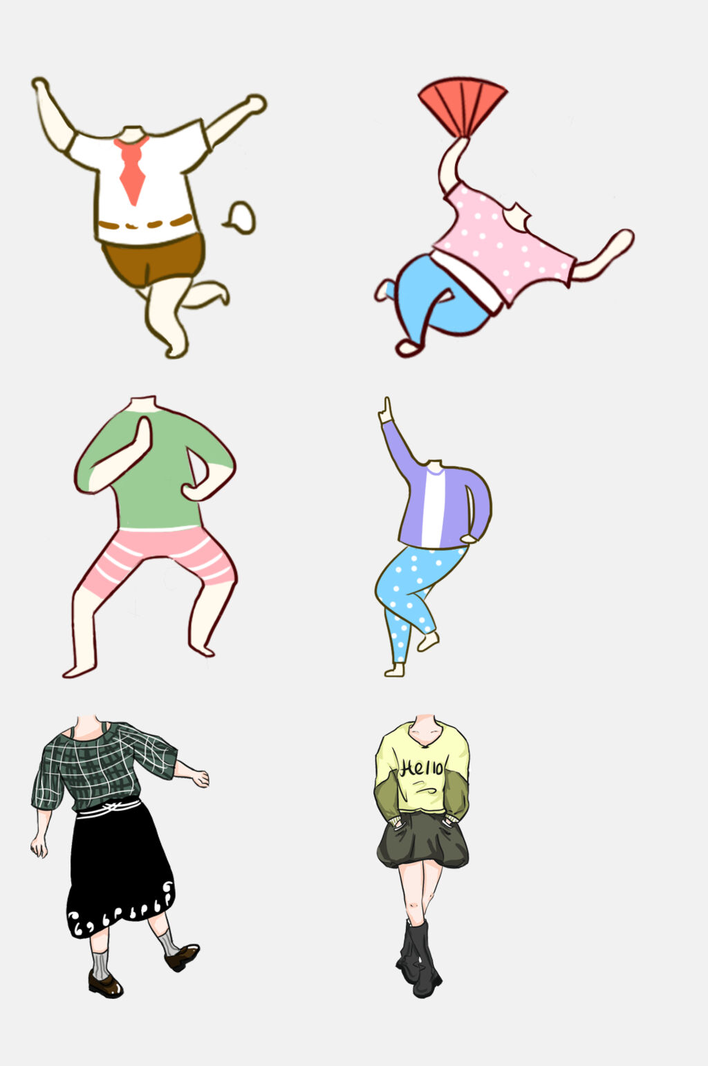 无人头简笔画男孩女孩人体设计元素素材