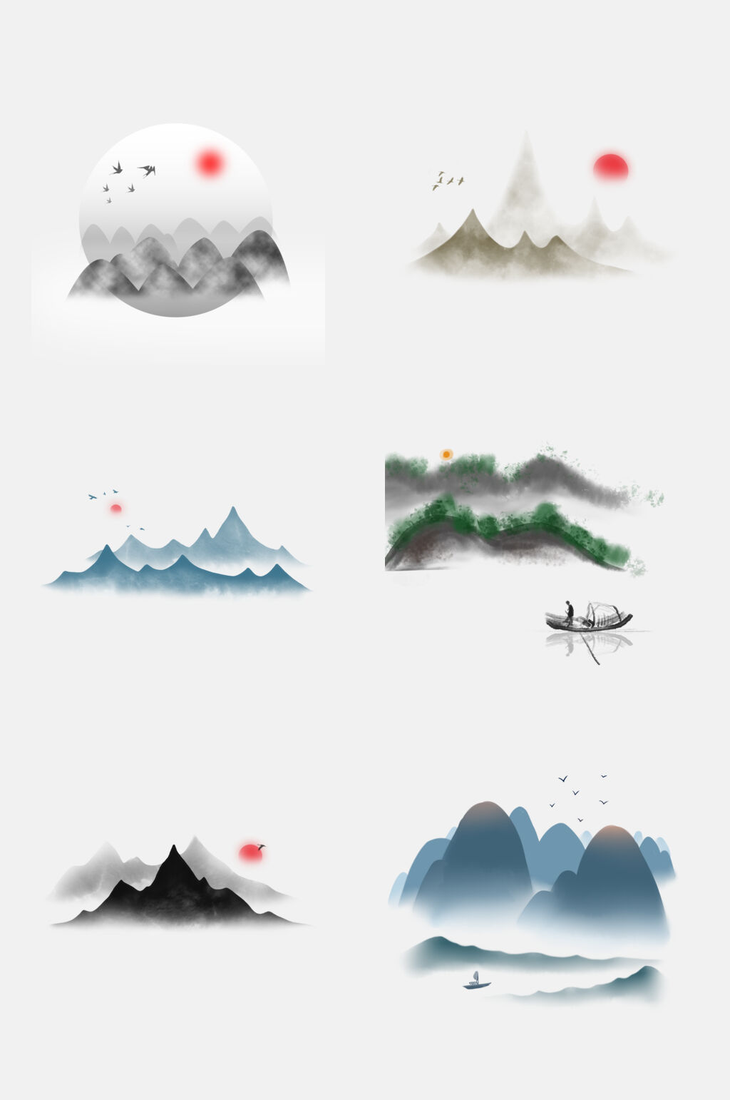 中国画山水水墨免扣元素素材