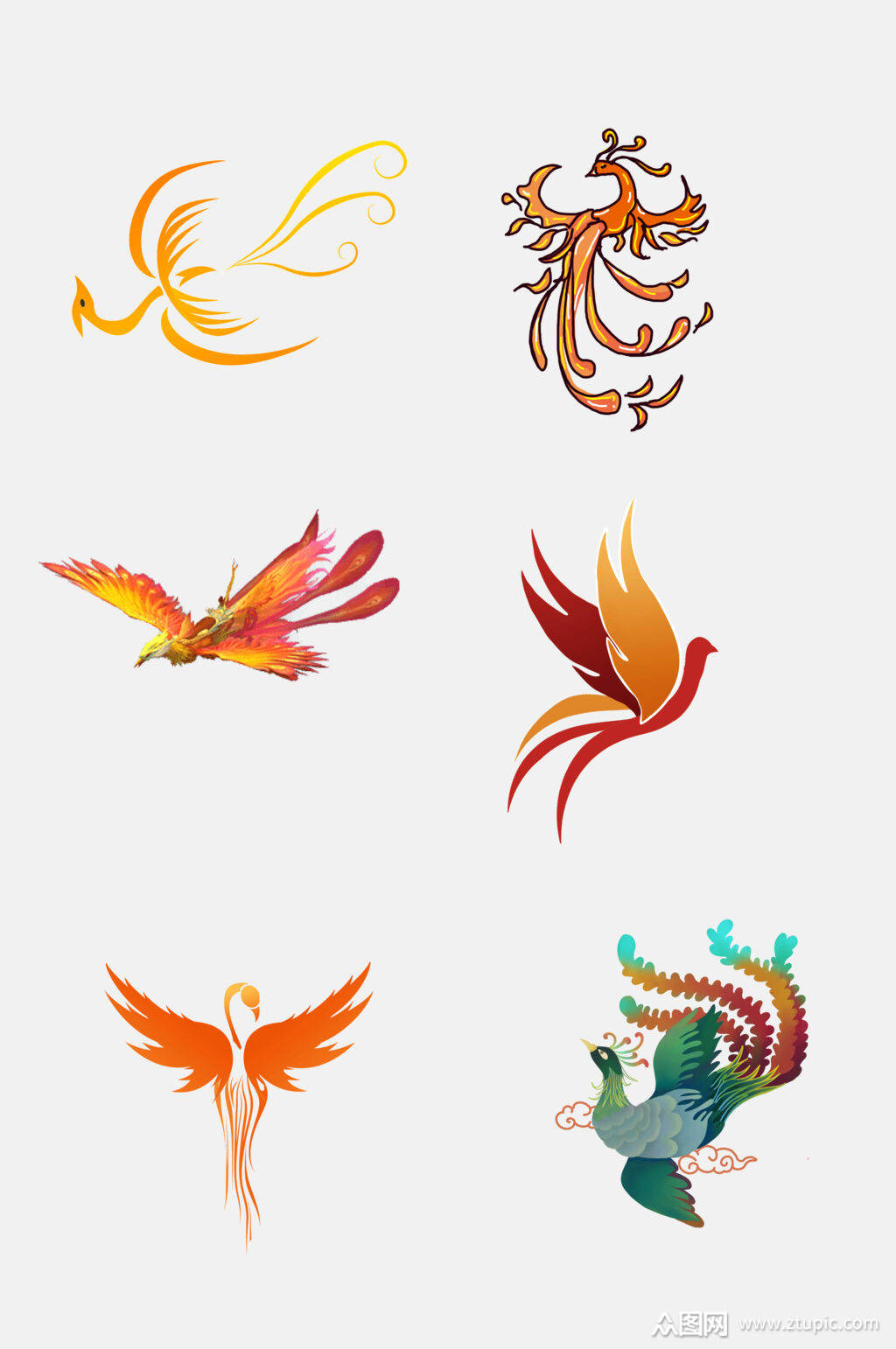 火焰金黄凤凰展翅翱翔设计元素