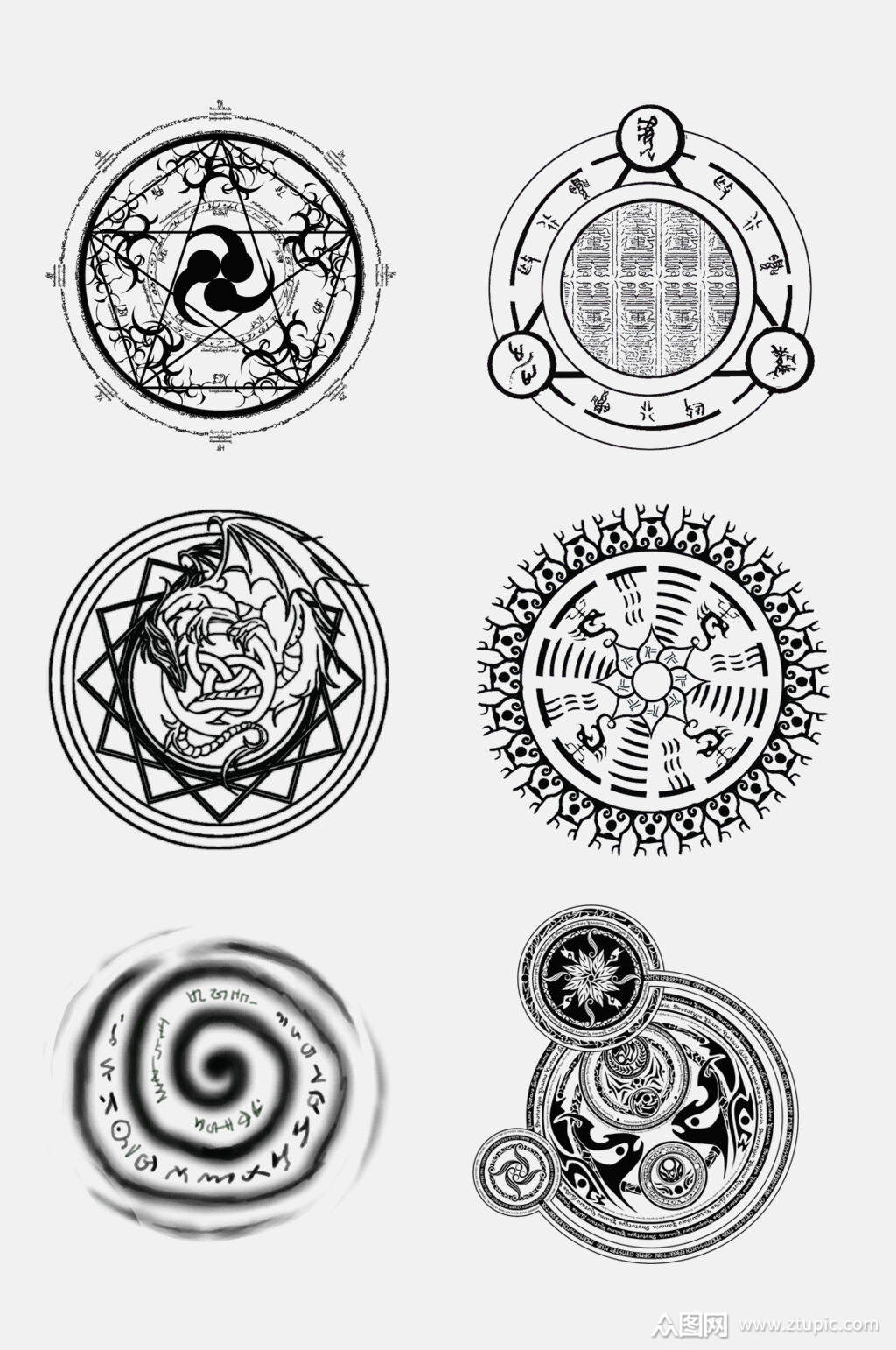 黑白魔法阵免扣元素素材