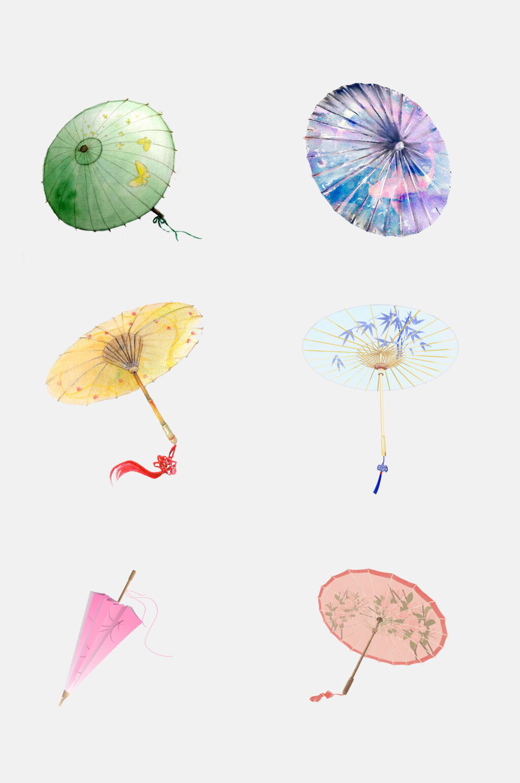 油纸伞简笔画彩色图片