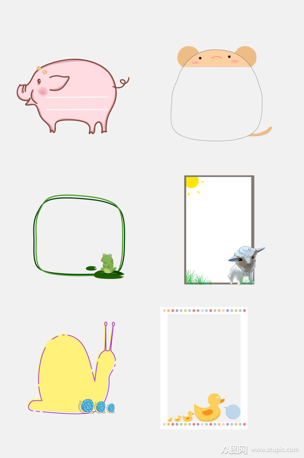 动物边框266png蜗牛小鸭子矢量图