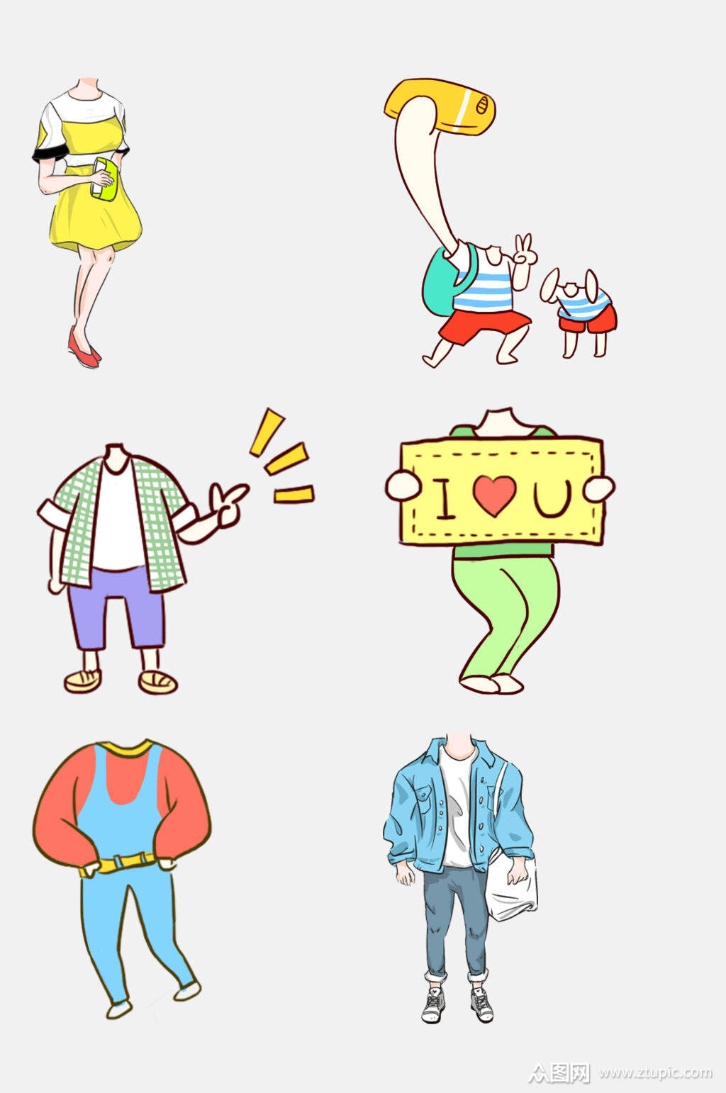 无人头卡通女孩男孩身体设计元素