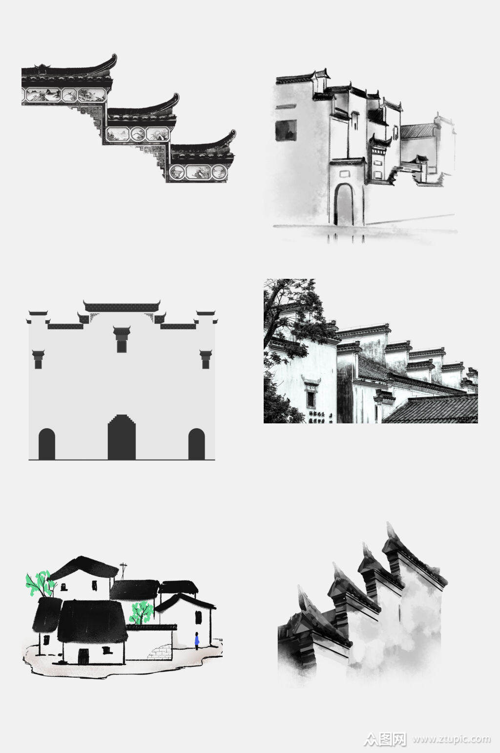 水乡江南徽派建筑元素素材