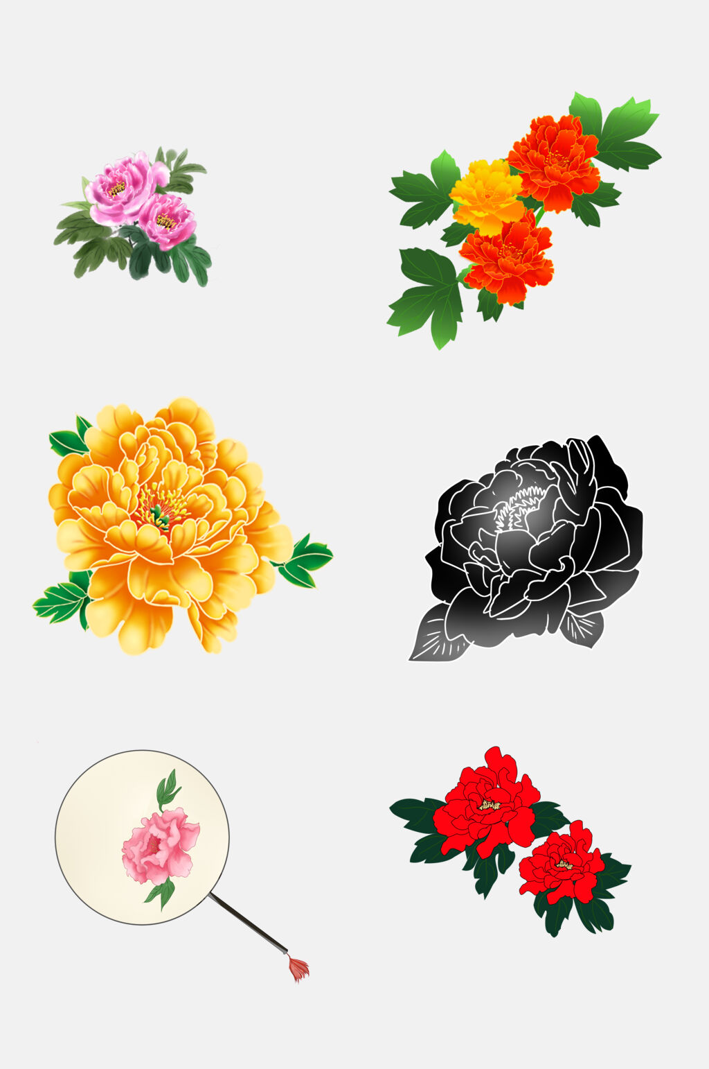 黑色富贵牡丹花元素素材素材