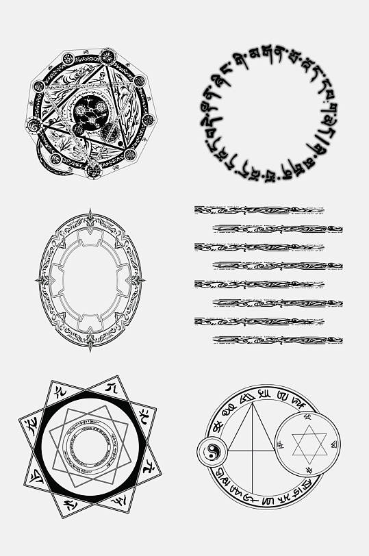 魔法阵免扣符阵咒语莲花封印阵设计元素-众图网