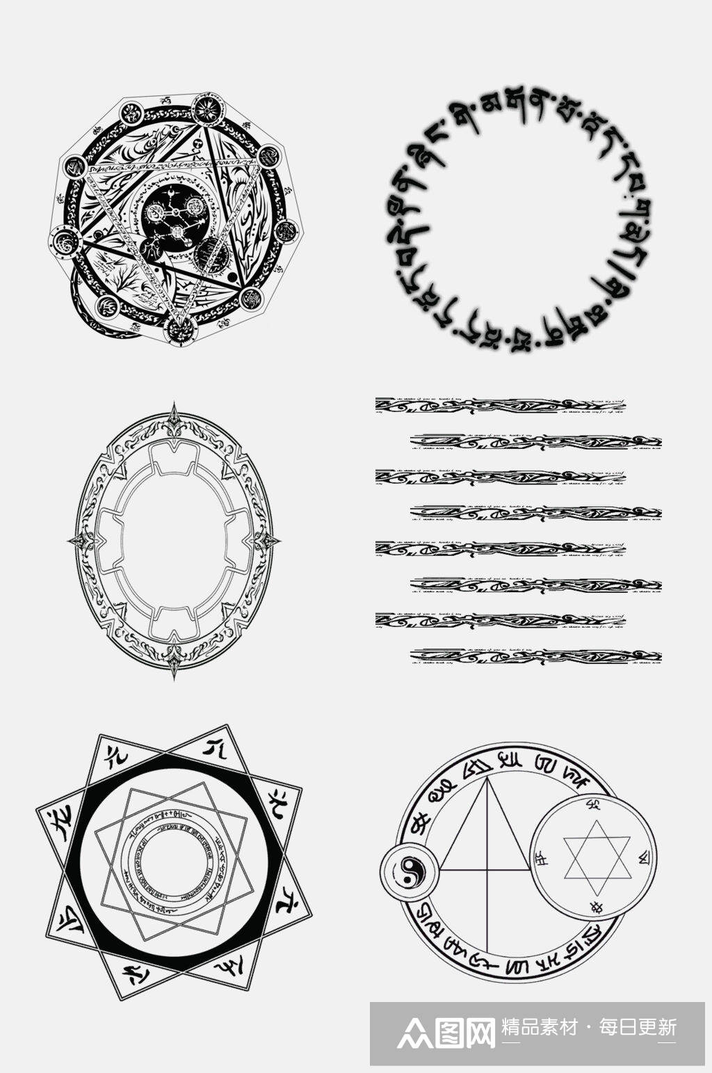 魔法阵免扣符阵咒语莲花封印阵设计元素素材
