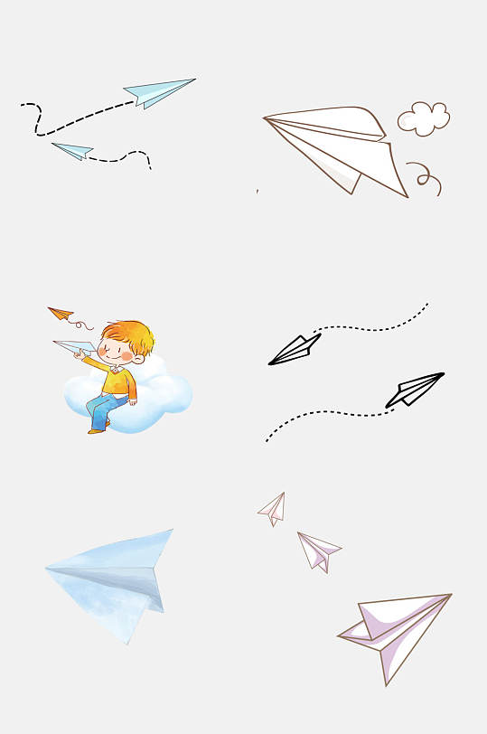 纸飞机童年时光折纸简笔画纸飞机设计元素