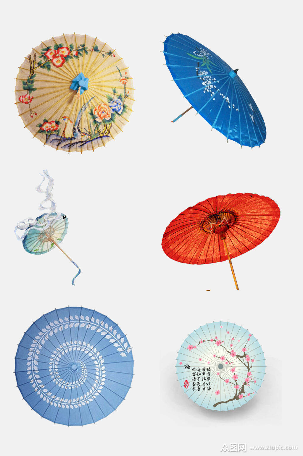 免抠元素花色油纸伞元素素材