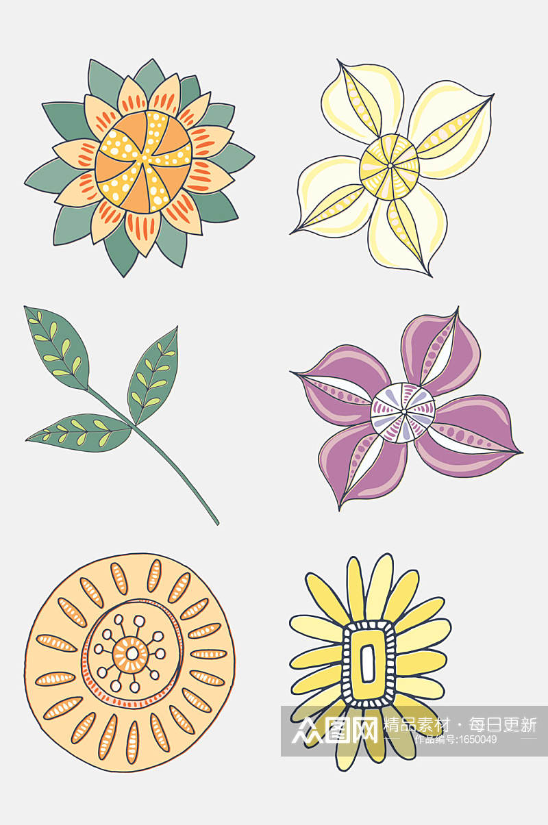 彩色手绘花卉植物元素素材素材