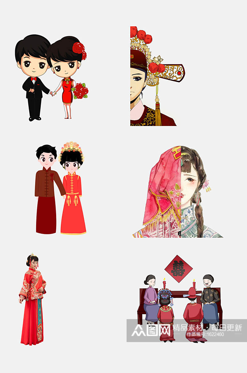 卡通中国风婚礼元素素材素材