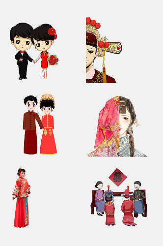 卡通中国风婚礼元素素材