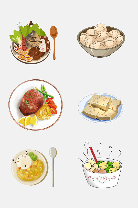 麻辣烫小笼包美食手绘96png