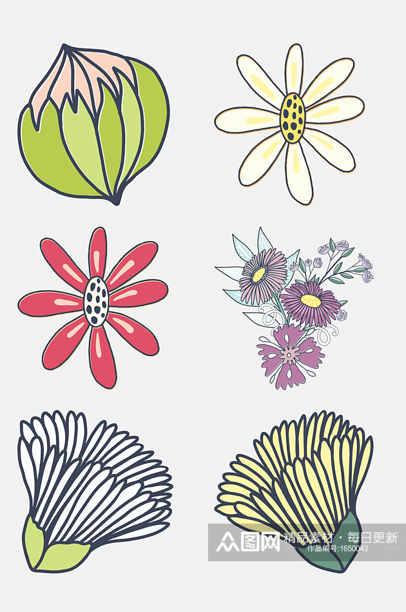 彩色手绘花卉植物元素素材素材