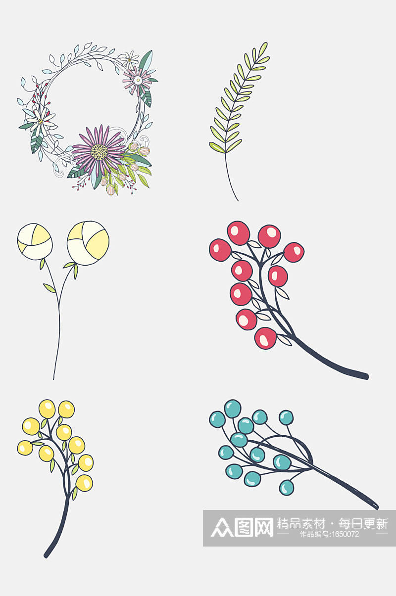中国风手绘花卉植物元素素材素材