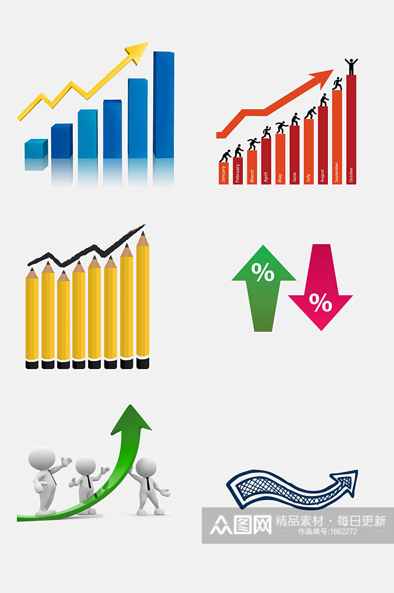 箭头彩色百分比环比数据箭头设计元素素材