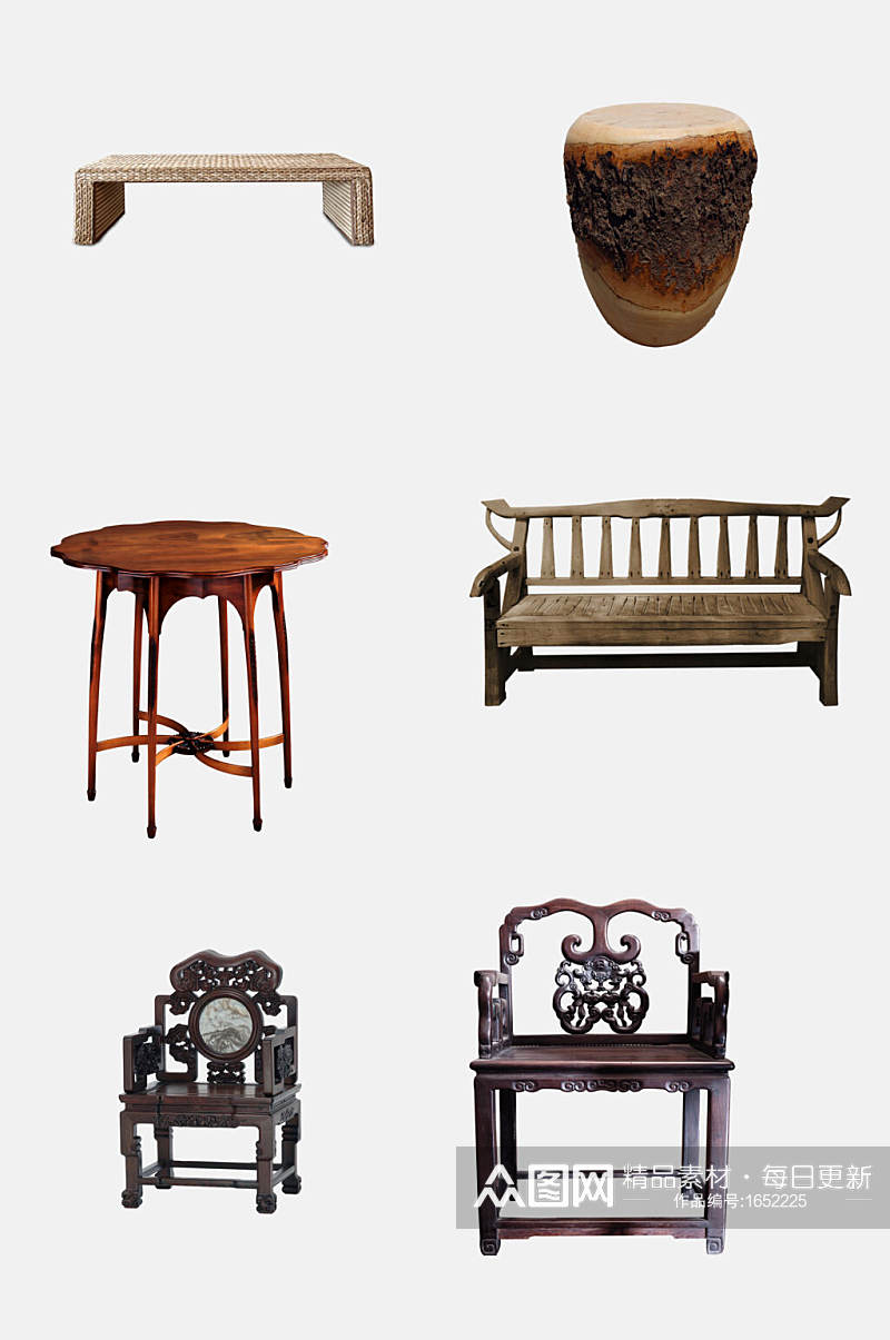 中式家具实木椅子免抠元素素材