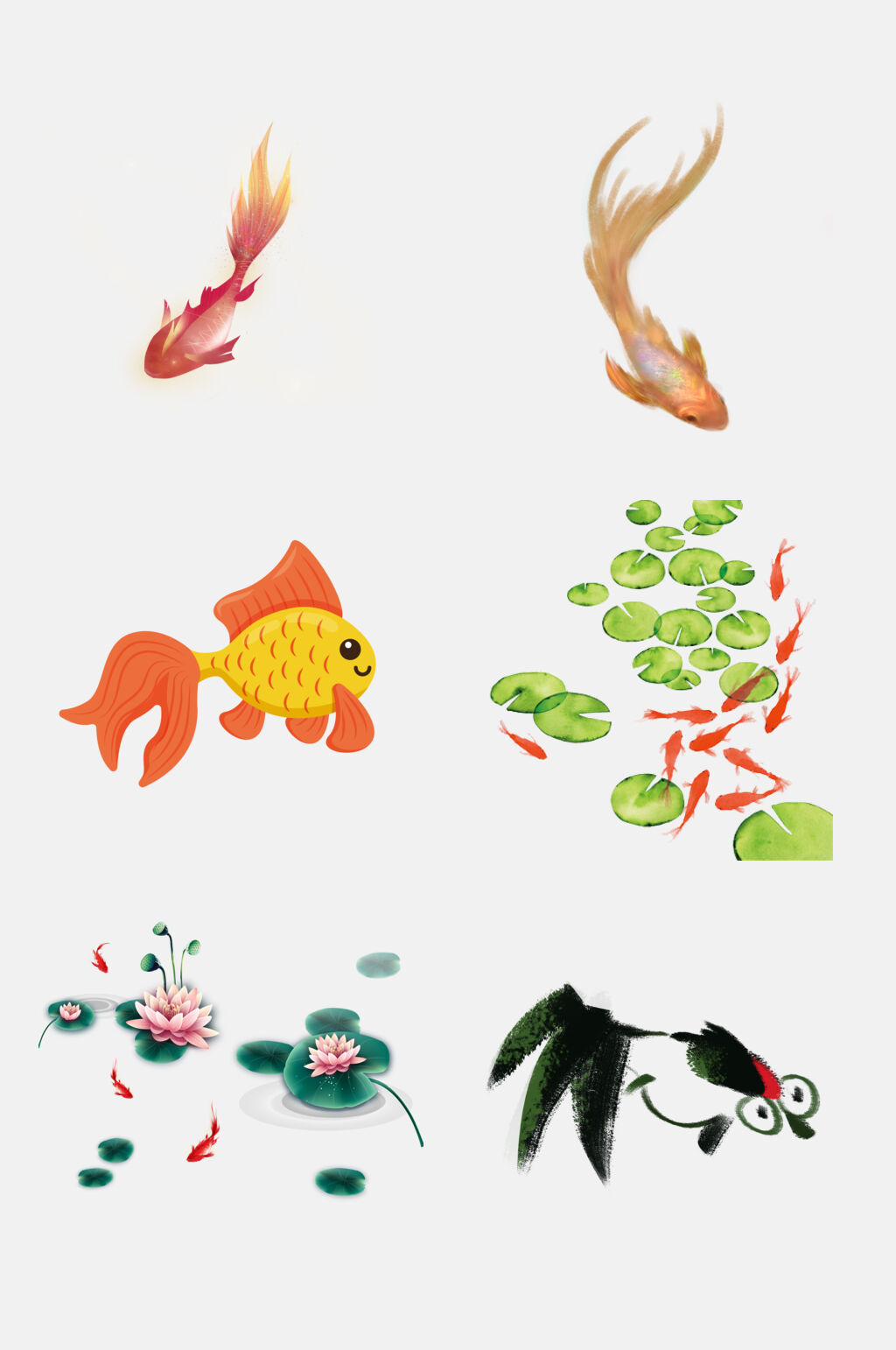 手绘画彩色金鱼元素素材素材