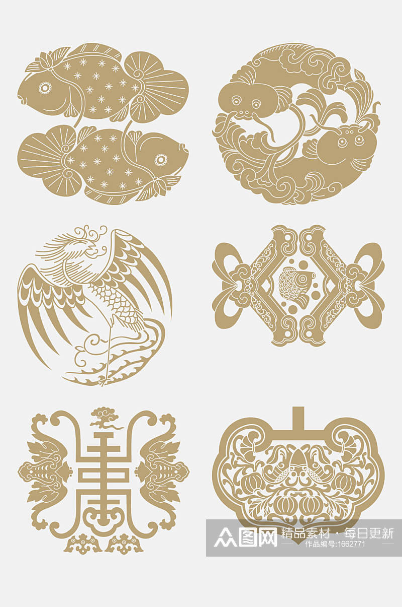 中式古典镂空龙凤吉祥元素素材