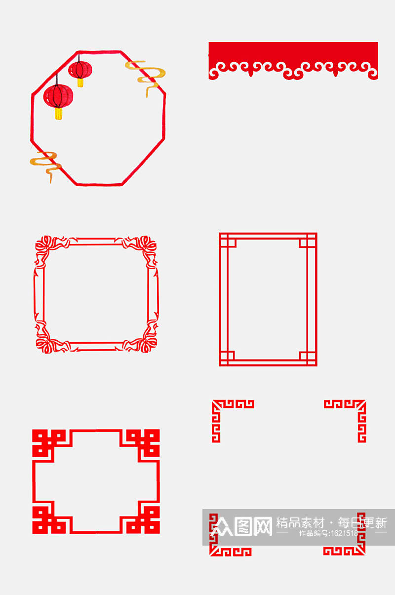 红色中式窗花图腾免扣元素素材