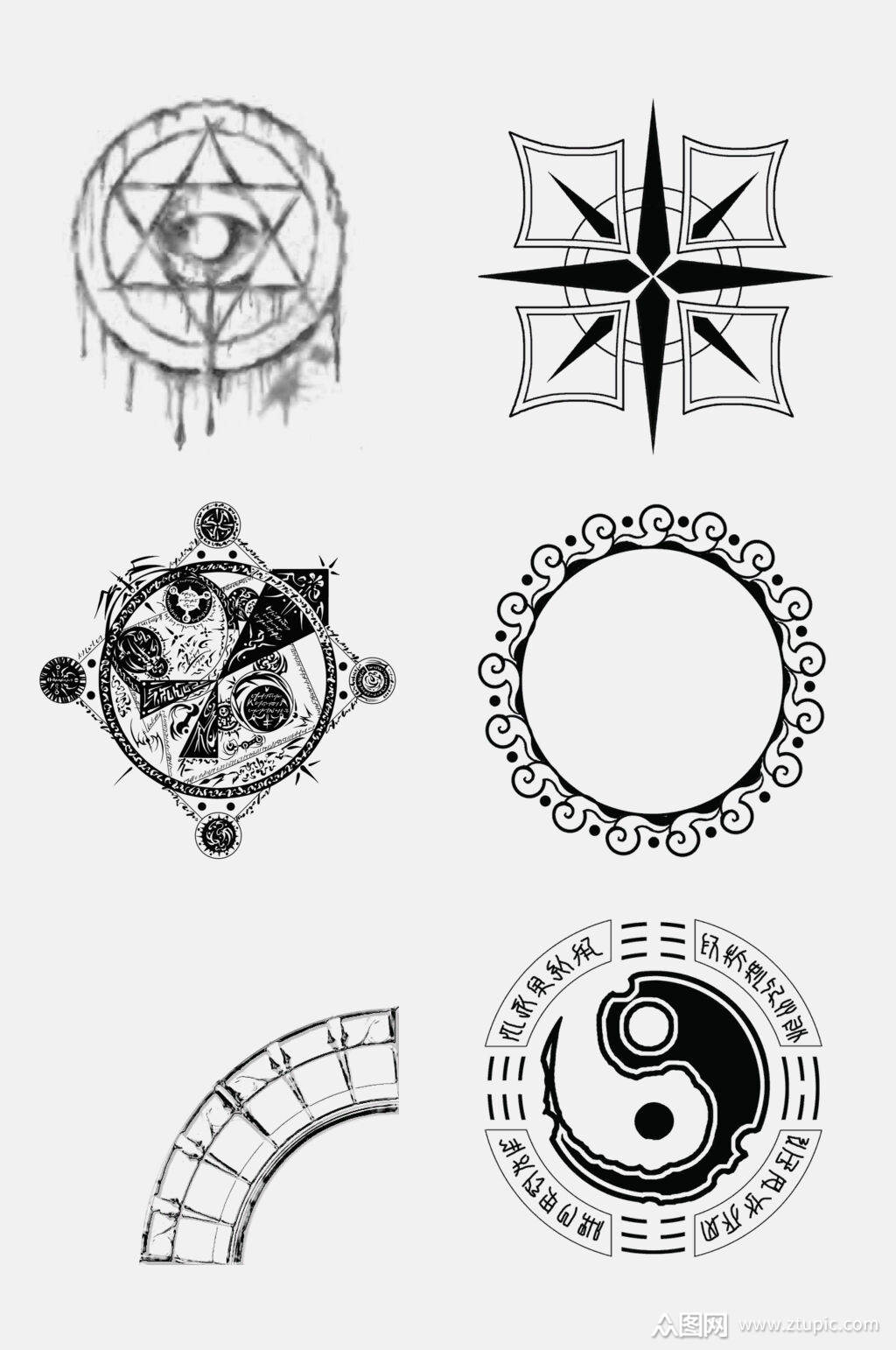 黑白魔法阵免抠元素素材