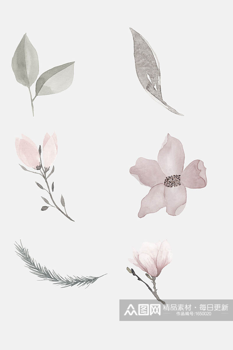 灰色水彩花卉元素素材素材
