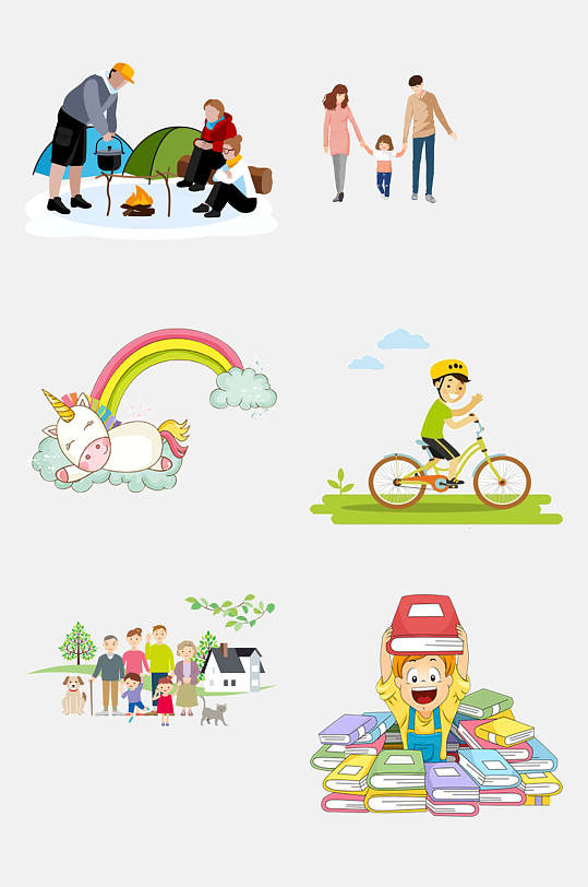 郊游儿童卡通插画元素素材