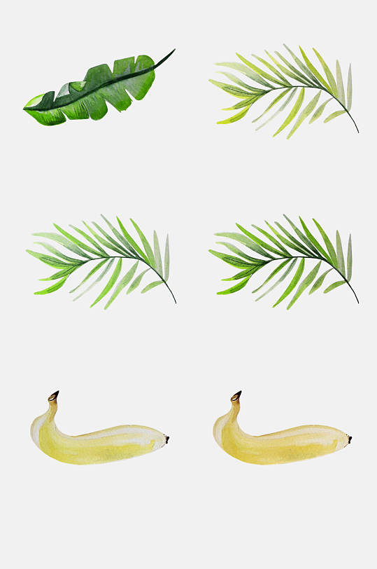 手绘绿色植物香蕉树叶免抠元素
