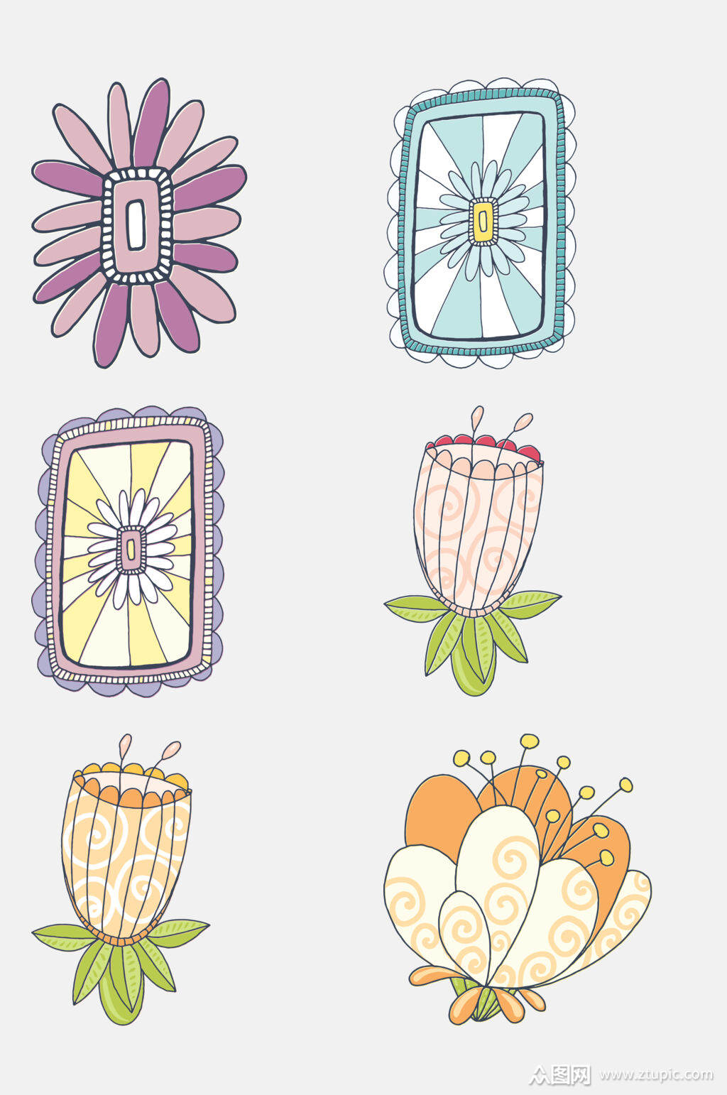 手绘花卉植物插画元素素材模板下载-编号1650058-众图网