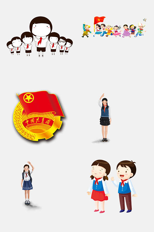 卡通行队礼的少先队员素材