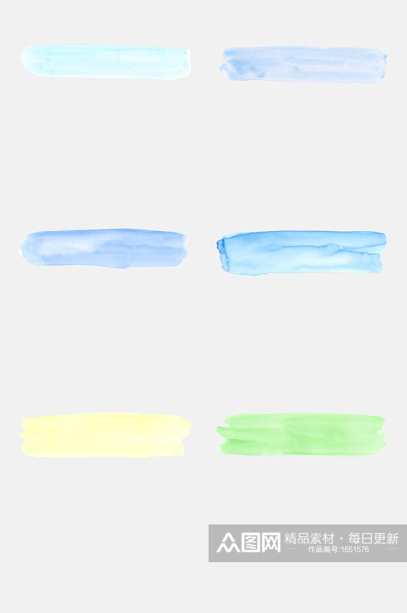 黄蓝绿清新水彩笔刷免扣元素素材