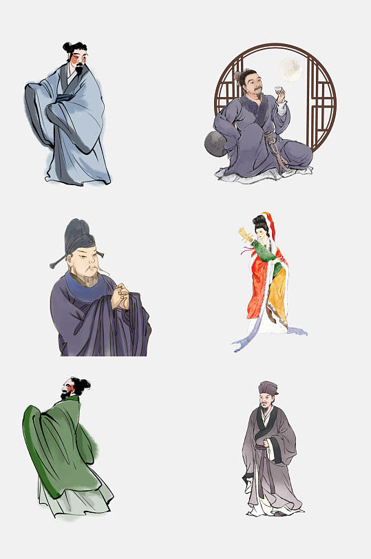 手绘古代人物免扣元素