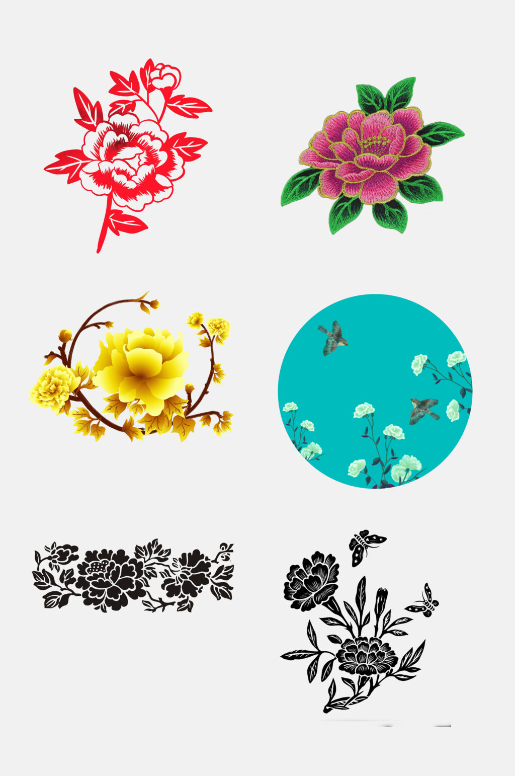 黑色富贵牡丹花元素素材素材