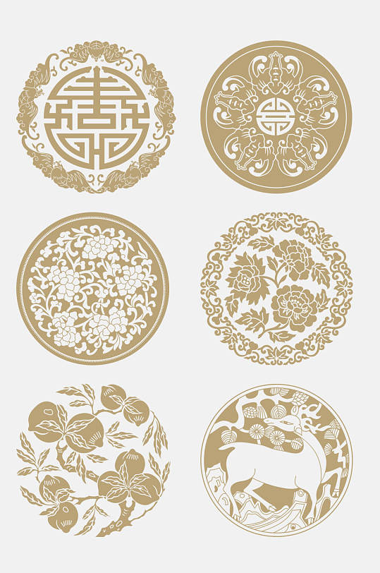 中式圆形古典镂空贴纸元素